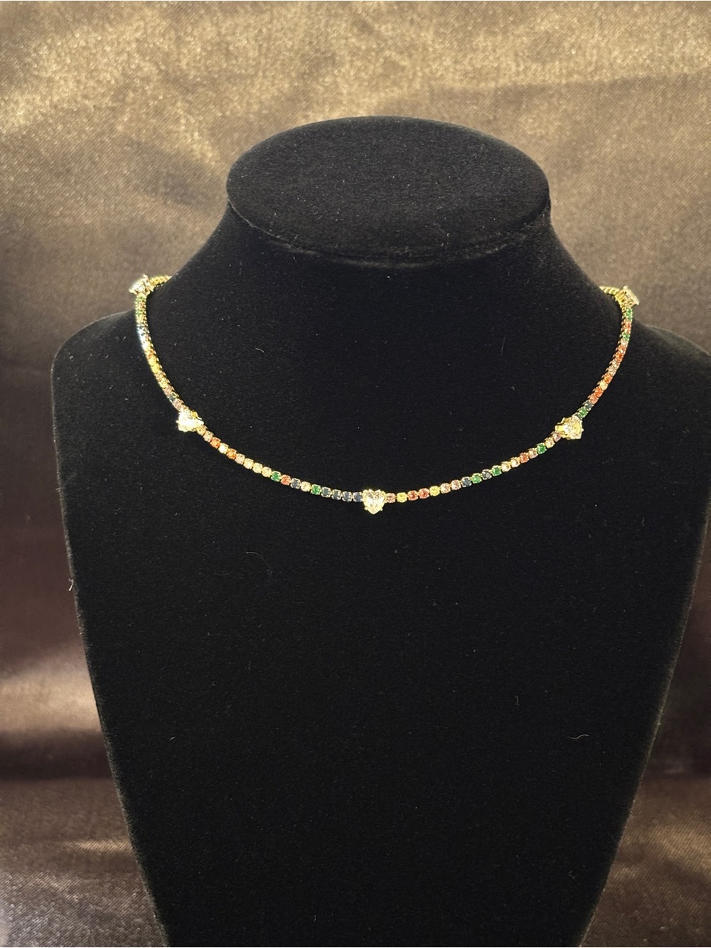 2.3mm Yellow Gold Heart Tennis CZ Necklace 13 in. - 15 in. - Picture 1 of 10